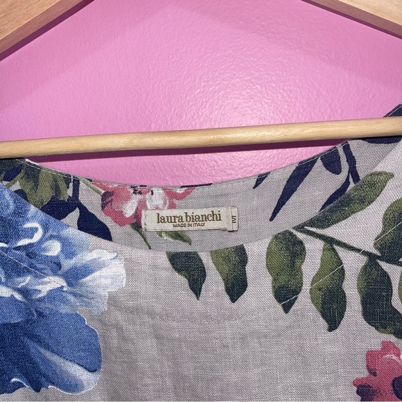 Laura Bianchi Blouse Women’s Size Medium Grey Floral Linen Flowy Oversized - Picture 6 of 7